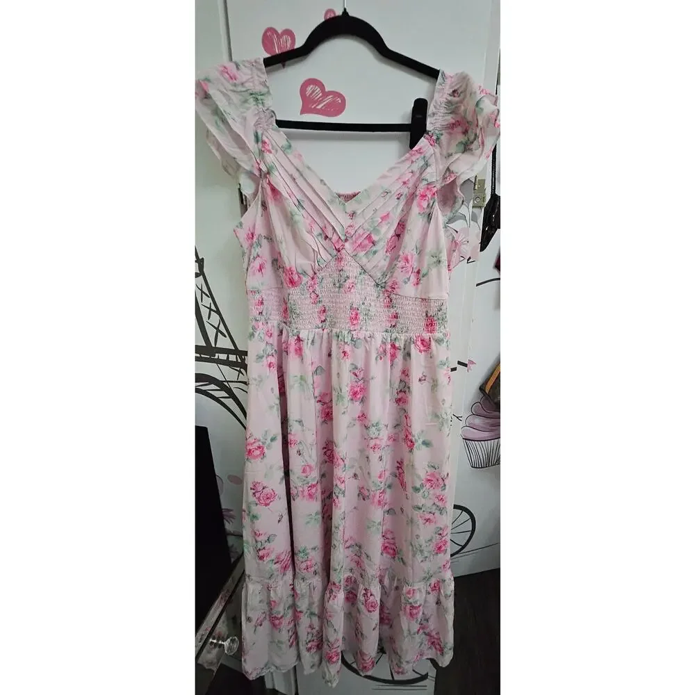 #283 MSRP $53 NWT GRACE KARIN LIGHT PINK FLORAL SMOCKED TIERED MAXI ♡SIZE XL♡
